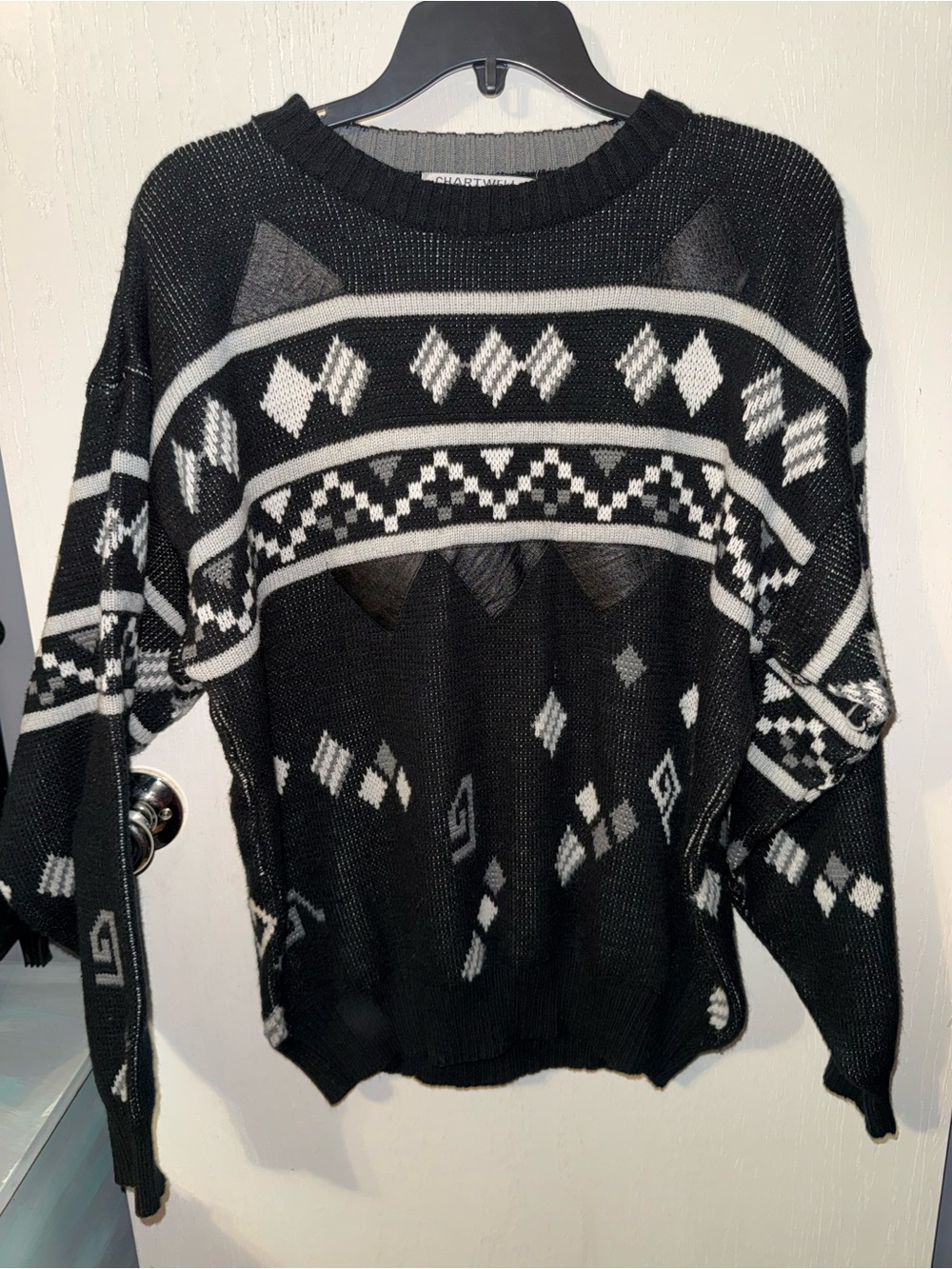 Charter Club Black & White Geometric Crewneck Sweater
